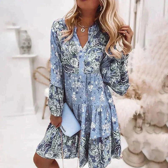 Indiana Midi Zomerjurk met Bloemenpatroon en Flatterende Pasvorm - ZovaFashion - Midi Jurk