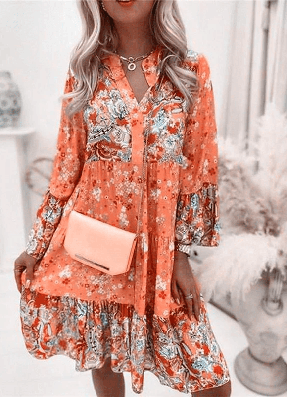 Indiana Midi Zomerjurk met Bloemenpatroon en Flatterende Pasvorm - ZovaFashion - Midi Jurk