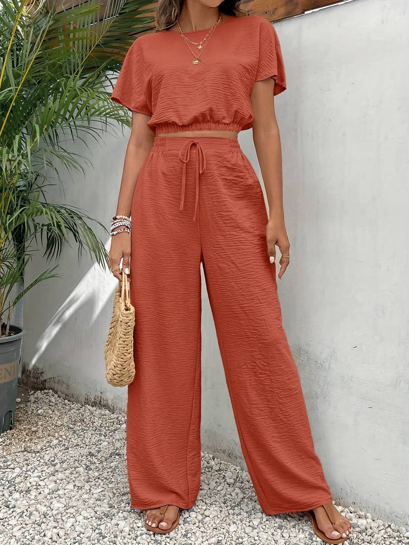 Isabella Pantalon Dames Set met Batwing Mouwen en Elastische Tailleband - ZovaFashion - Lange Broek Dames