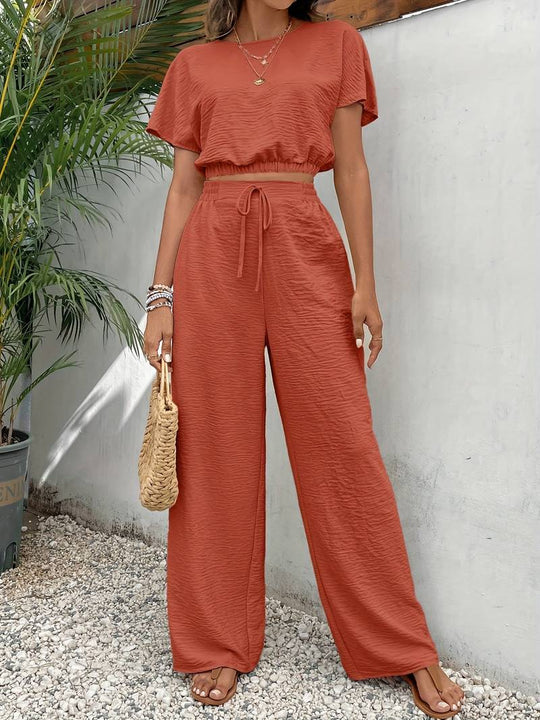 Isabella Pantalon Dames Set met Batwing Mouwen en Elastische Tailleband - ZovaFashion - Lange Broek Dames