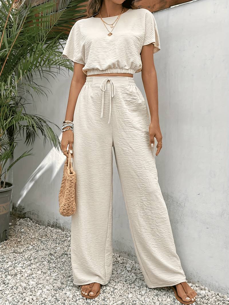 Isabella Pantalon Dames Set met Batwing Mouwen en Elastische Tailleband - ZovaFashion - Lange Broek Dames