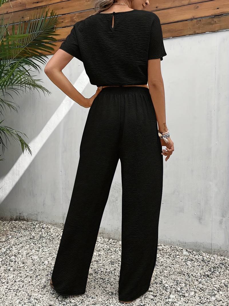 Isabella Pantalon Dames Set met Batwing Mouwen en Elastische Tailleband - ZovaFashion - Lange Broek Dames