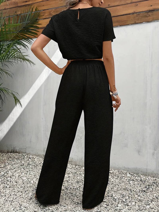 Isabella Pantalon Dames Set met Batwing Mouwen en Elastische Tailleband - ZovaFashion - Lange Broek Dames