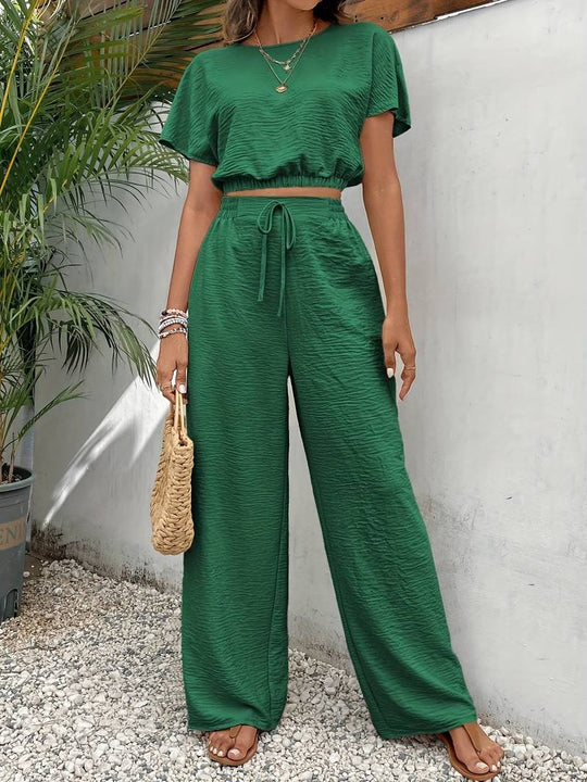 Isabella Pantalon Dames Set met Batwing Mouwen en Elastische Tailleband - ZovaFashion - Lange Broek Dames