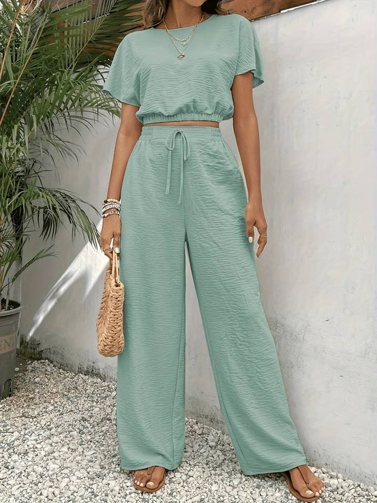 Isabella Pantalon Dames Set met Batwing Mouwen en Elastische Tailleband - ZovaFashion - Lange Broek Dames