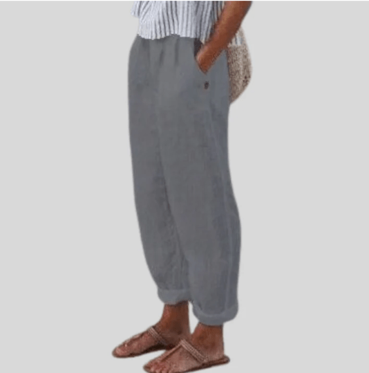 Isabelle Moreau Pantalon Dames van Katoen met Hoge Taille en Relaxed Fit - ZovaFashion - Lange Broek Dames