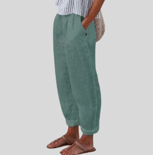 Isabelle Moreau Pantalon Dames van Katoen met Hoge Taille en Relaxed Fit - ZovaFashion - Lange Broek Dames