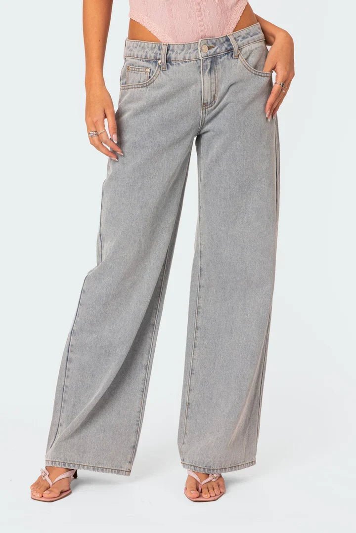 Ivette Spijkerbroek Dames met Borduursel en Strikdetail - Trendy Denim met Relaxed Fit - ZovaFashion - Spijkerbroek Dames