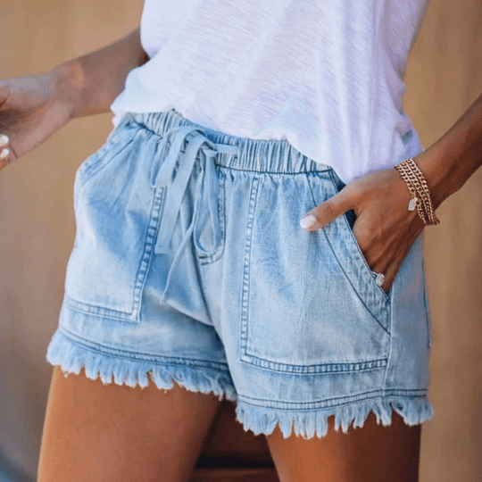 Katoenen Korte Broek Dames met Elastische Tailleband en Ruime Zakken - Zova - Fashion