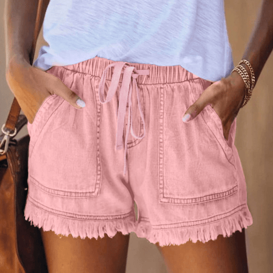 Katoenen Korte Broek Dames met Elastische Tailleband en Ruime Zakken - Zova - Fashion