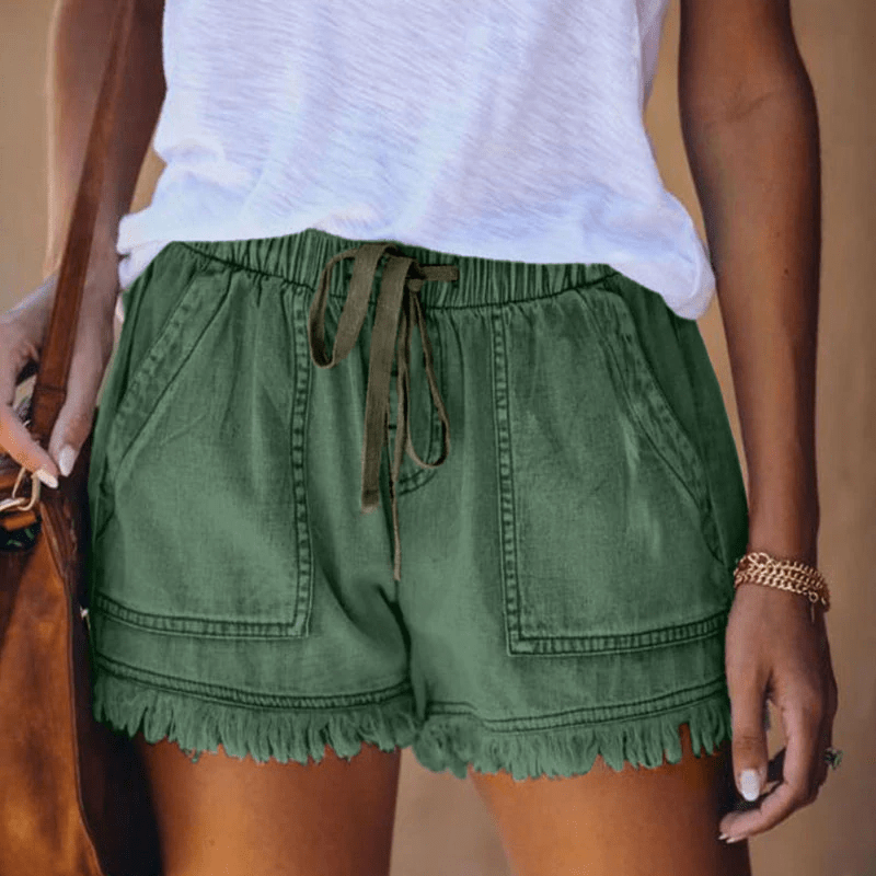 Katoenen Korte Broek Dames met Elastische Tailleband en Ruime Zakken - Zova - Fashion