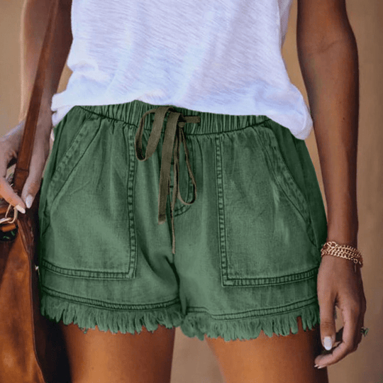 Katoenen Korte Broek Dames met Elastische Tailleband en Ruime Zakken - Zova - Fashion