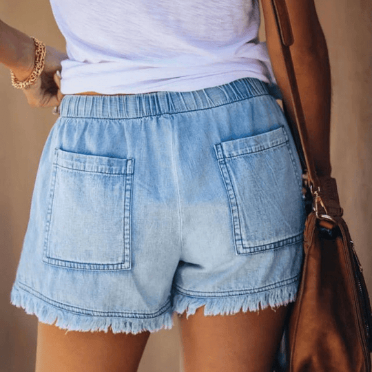 Katoenen Korte Broek Dames met Elastische Tailleband en Ruime Zakken - Zova - Fashion