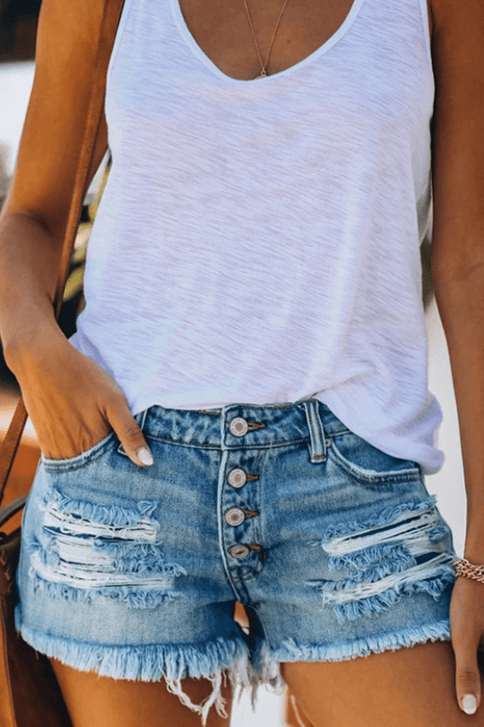 Katoenen Korte Broek Dames met Hoge Taille en Franje Details - Zova - Fashion - Korte Broek Dames