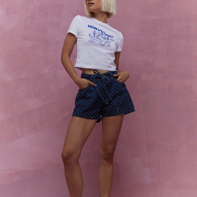 Katoenen Korte Broek Dames met Hoge Taille en Relaxed Fit - Zova - Fashion