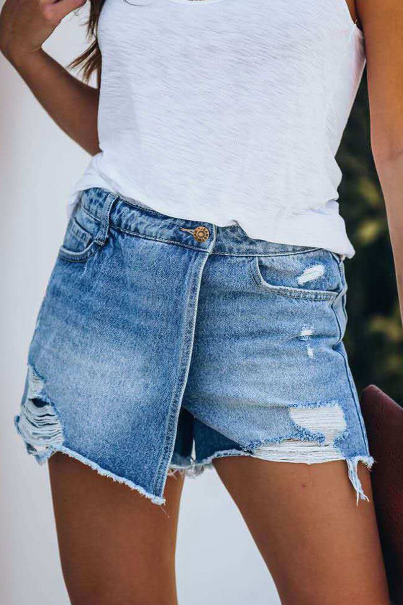 Katoenen Korte Broek Dames met Ripped Details en Slim Fit - Zova - Fashion