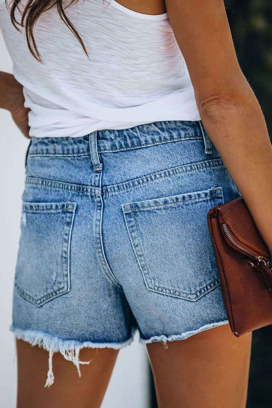 Katoenen Korte Broek Dames met Ripped Details en Slim Fit - Zova - Fashion