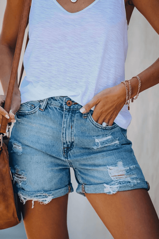 Katoenen Korte Broek Dames met Trendy Rips en Fringes - Zova - Fashion - Korte Broek Dames