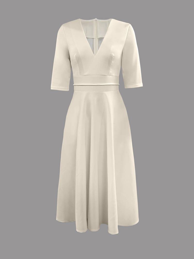 Katoenen Midi Zomerjurk Dames met V - Hals en 3/4 Mouw - ZovaFashion - Midi Jurk