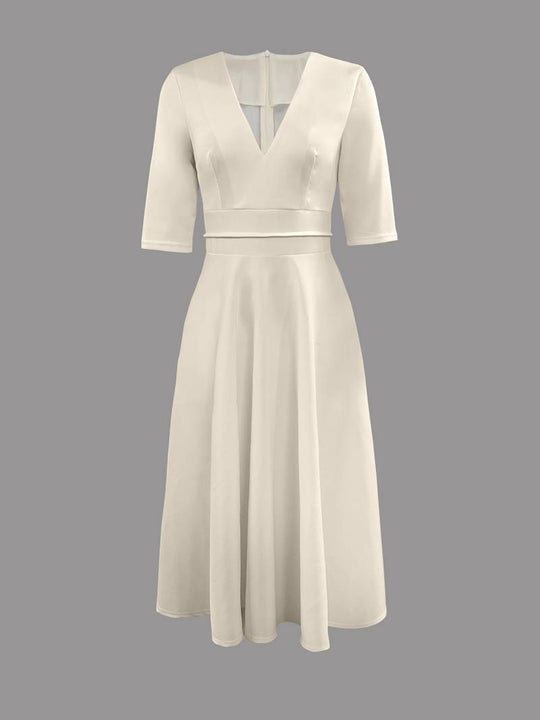 Katoenen Midi Zomerjurk Dames met V - Hals en 3/4 Mouw - ZovaFashion - Midi Jurk