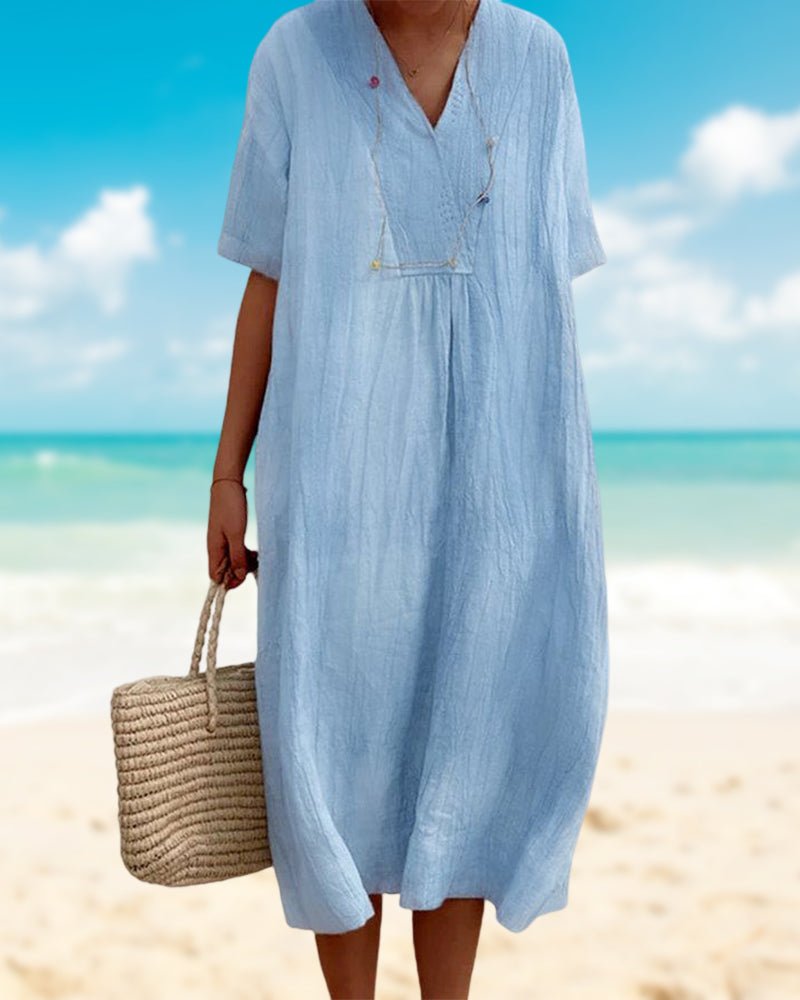 Kayla Midi Zomerjurk met V - Hals en Relaxed Fit - Tijdloze Elegantie voor Elke Gelegenheid - ZovaFashion - Midi Jurk