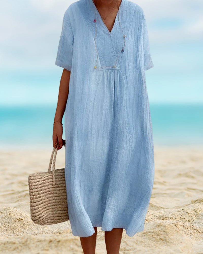 Kayla Midi Zomerjurk met V - Hals en Relaxed Fit - Tijdloze Elegantie voor Elke Gelegenheid - ZovaFashion - Midi Jurk
