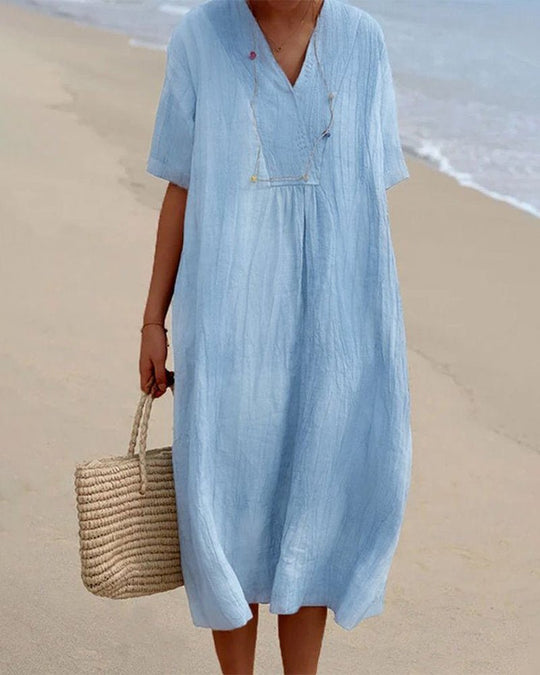 Kayla Midi Zomerjurk met V - Hals en Relaxed Fit - Tijdloze Elegantie voor Elke Gelegenheid - ZovaFashion - Midi Jurk