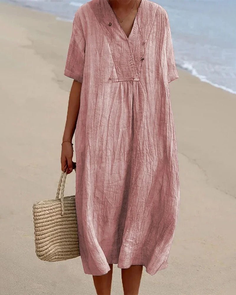 Kayla Midi Zomerjurk met V - Hals en Relaxed Fit - Tijdloze Elegantie voor Elke Gelegenheid - ZovaFashion - Midi Jurk