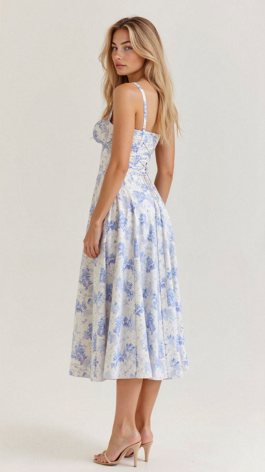 Kiana Corset Midi Zomerjurk Dames van Zacht Materiaal met Corset Top en Midi Lengte - ZovaFashion - Midi Jurk
