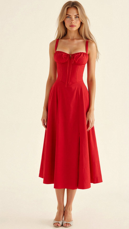 Kiana Corset Midi Zomerjurk Dames van Zacht Materiaal met Corset Top en Midi Lengte - ZovaFashion - Midi Jurk