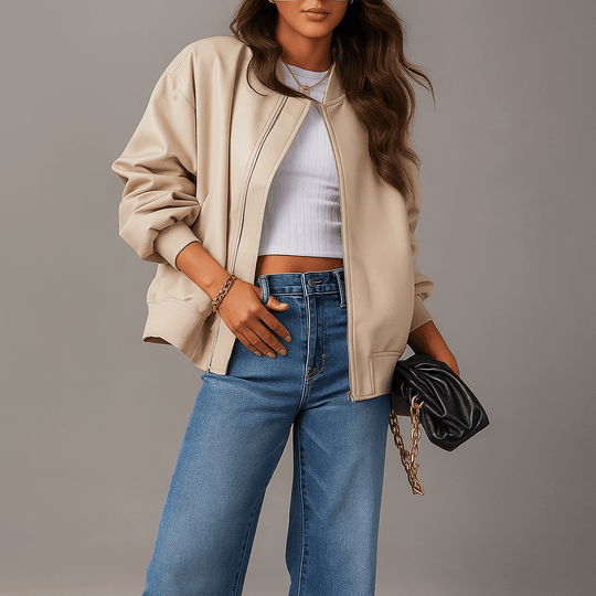 Vrouwelijke Oversized Leren Jassen - Rits - Geribbelde Rand - Heuplengte