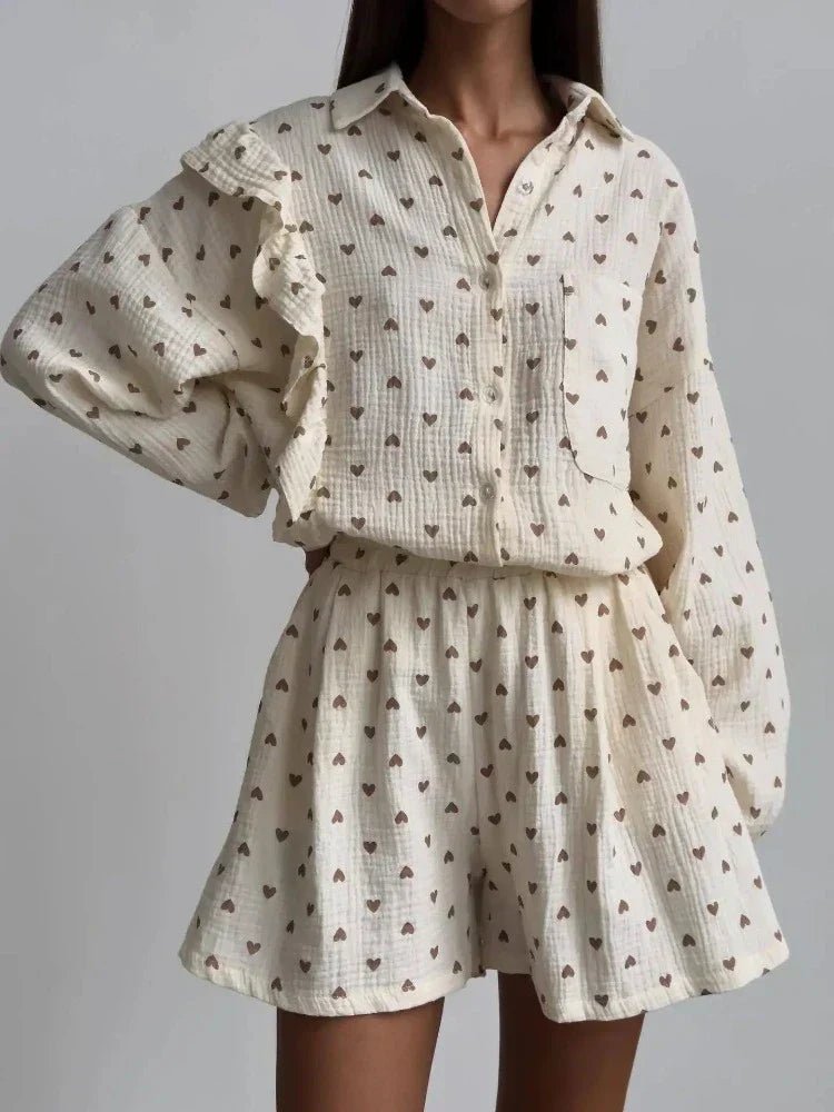 Korte Broek Dames Volledige Set met Ruffled Mouwen en Hoge Taille van Lichtgewicht Stof - Zova - Fashion