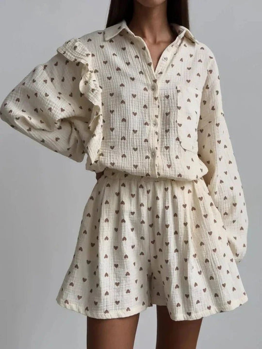 Korte Broek Dames Volledige Set met Ruffled Mouwen en Hoge Taille van Lichtgewicht Stof - Zova - Fashion