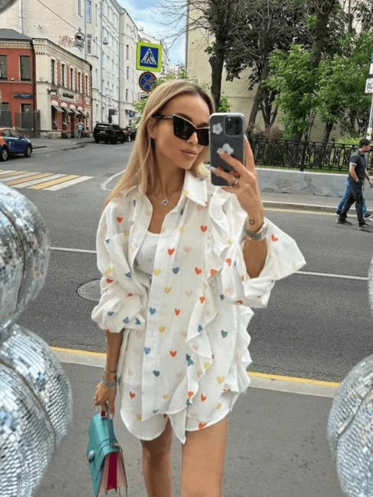 Korte Broek Dames Volledige Set met Ruffled Mouwen en Hoge Taille van Lichtgewicht Stof - Zova - Fashion