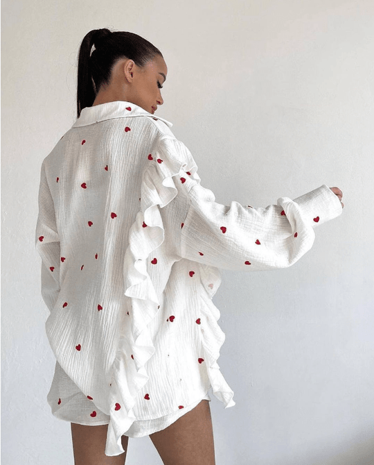Korte Broek Dames Volledige Set met Ruffled Mouwen en Hoge Taille van Lichtgewicht Stof - Zova - Fashion