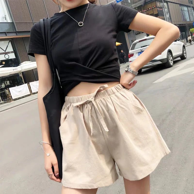 Korte Linnen Broek Dames met Hoge Taille en Flexibele Pasvorm - Zova - Fashion