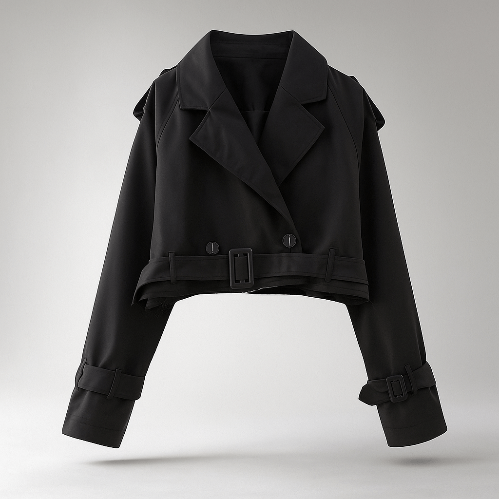 Korte Trench Coat Dames - Eenvoudige Silhouet - Dubbele Knopen - Mouwen met Ceintuur