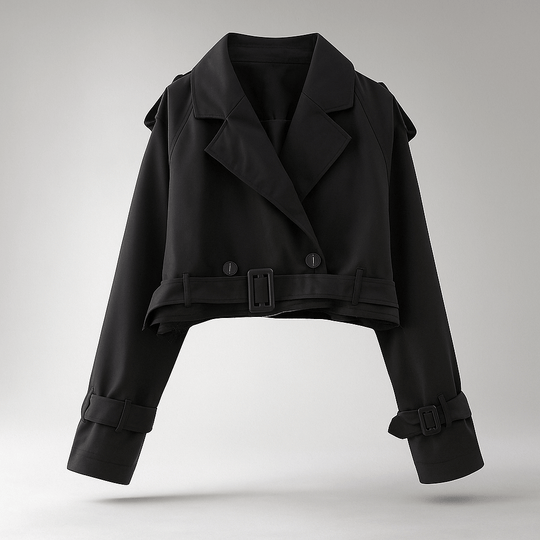 Korte Trench Coat Dames - Eenvoudige Silhouet - Dubbele Knopen - Mouwen met Ceintuur