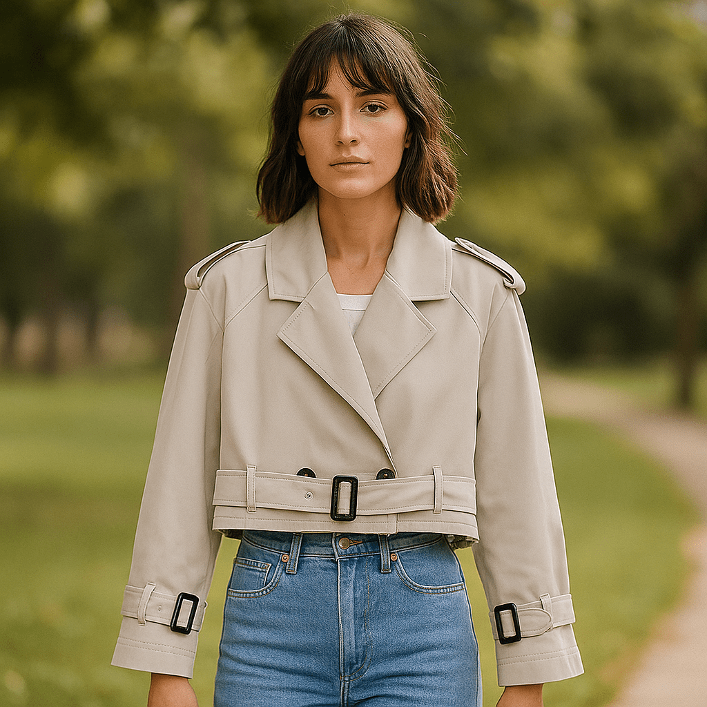 Korte Trench Coat Dames - Eenvoudige Silhouet - Dubbele Knopen - Mouwen met Ceintuur