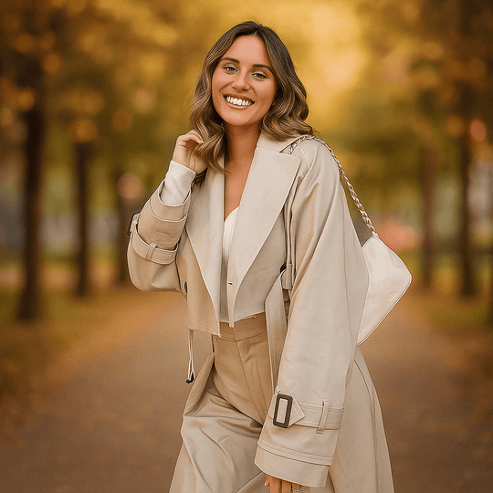 Korte Trench Coat Dames - Eenvoudige Silhouet - Dubbele Knopen - Mouwen met Ceintuur