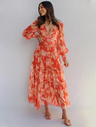 Leira Maxi Zomerjurk met V - hals en Lange Mouwen - Zova - Fashion - Maxi Jurk