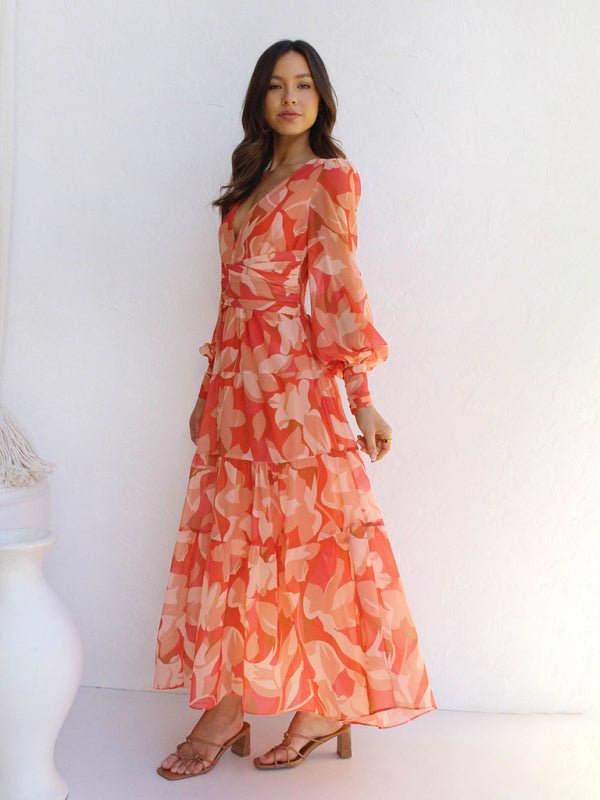 Leira Maxi Zomerjurk met V - hals en Lange Mouwen - Zova - Fashion - Maxi Jurk