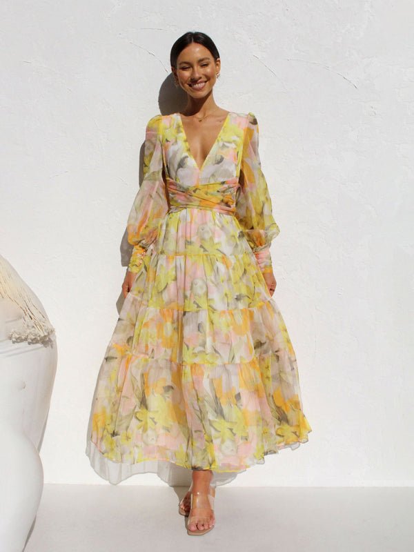 Leira Maxi Zomerjurk met V - hals en Lange Mouwen - Zova - Fashion - Maxi Jurk