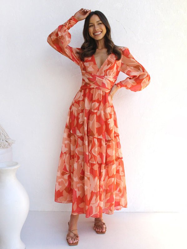 Leira Maxi Zomerjurk met V - hals en Lange Mouwen - Zova - Fashion - Maxi Jurk