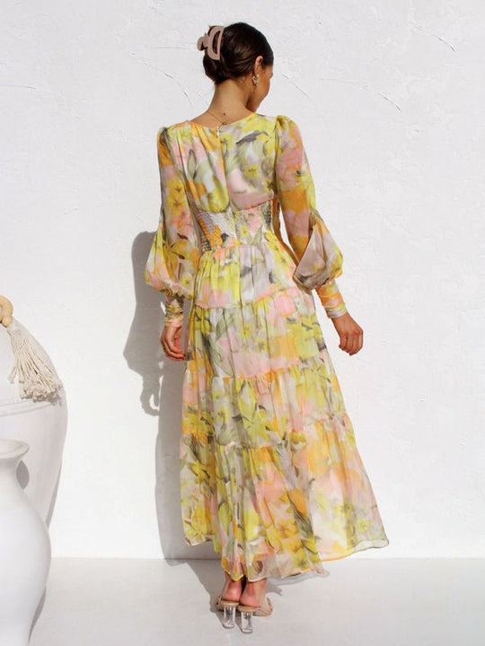 Leira Maxi Zomerjurk met V - hals en Lange Mouwen - Zova - Fashion - Maxi Jurk
