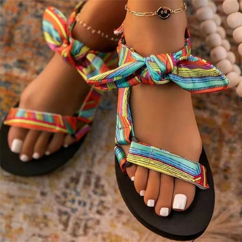 Leopard Print Sandalen Dames met Platte Zool en Delicate Strik - Zova - Fashion - Sandalen Dames