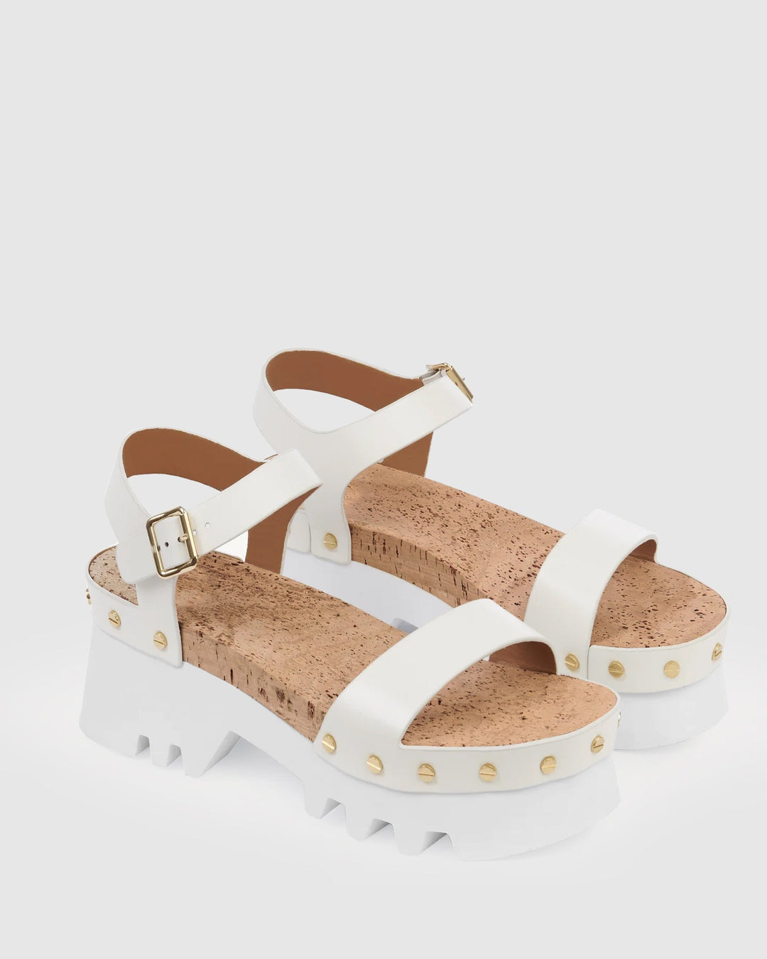 Leren Chunky Sandalen Dames met Gouden Studs en Kurkzool - Zova - Fashion - Sandalen Dames