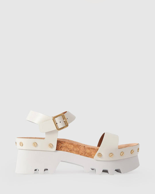Leren Chunky Sandalen Dames met Gouden Studs en Kurkzool - Zova - Fashion - Sandalen Dames
