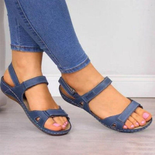 Leren Dames Sandalen met Verstelbare Bandjes en Open Teen - Faux Leather en Rubberen Zool - ZovaFashion - Sandalen Dames