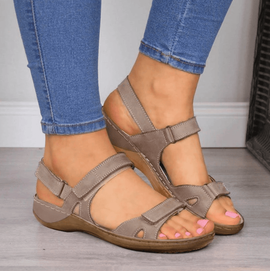 Leren Dames Sandalen met Verstelbare Bandjes en Open Teen - Faux Leather en Rubberen Zool - ZovaFashion - Sandalen Dames